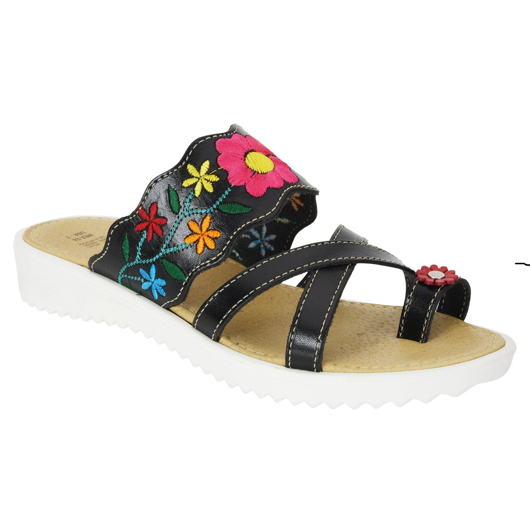 PM-35311 Negro - Sandalias Artesanales Mexicanas para Mujer - Huaraches de Piel