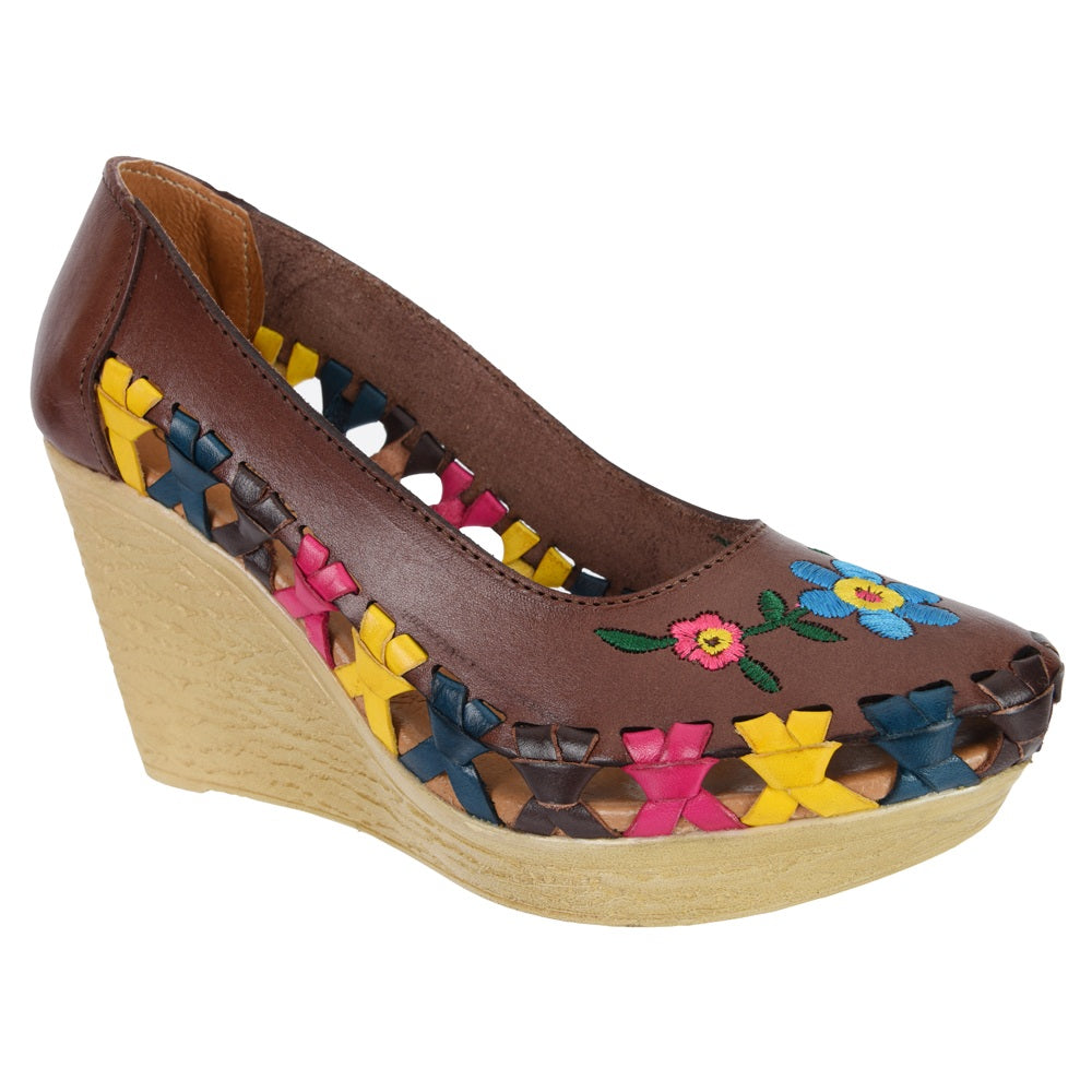 PM-35336 Café - Zapatos Artesanales de Plataforma para Mujer - Huaraches de Piel