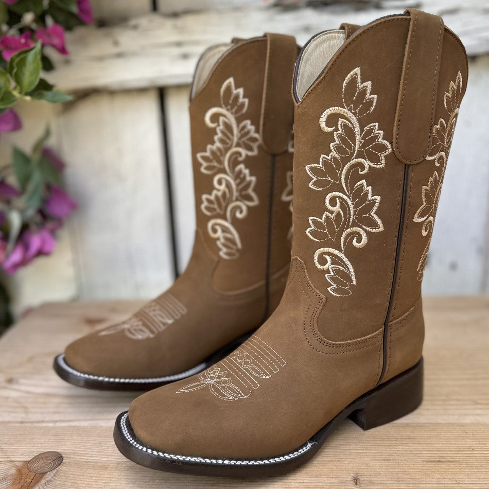 SB-420 Tan Botas Vaqueras con Bordado para Mujer Botas Vaqueras