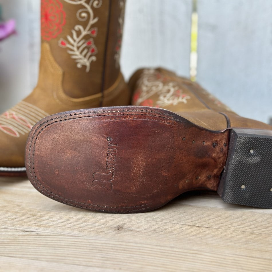 SB-810 Tan Bota Vaquera con Suela de Vaqueta - Botas Vaqueras Mexicanas con Suela de Cuero