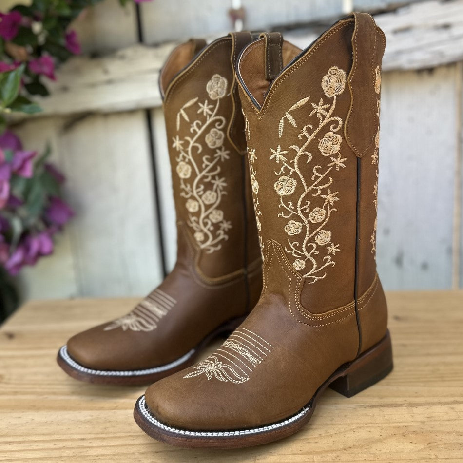 SB-Coqueta Tan Embroidered Western Boots for Women Western Boots