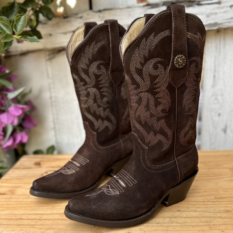 SB-Santa Fe Cafe Botas Vaqueras de Gamuza para Mujer Botas