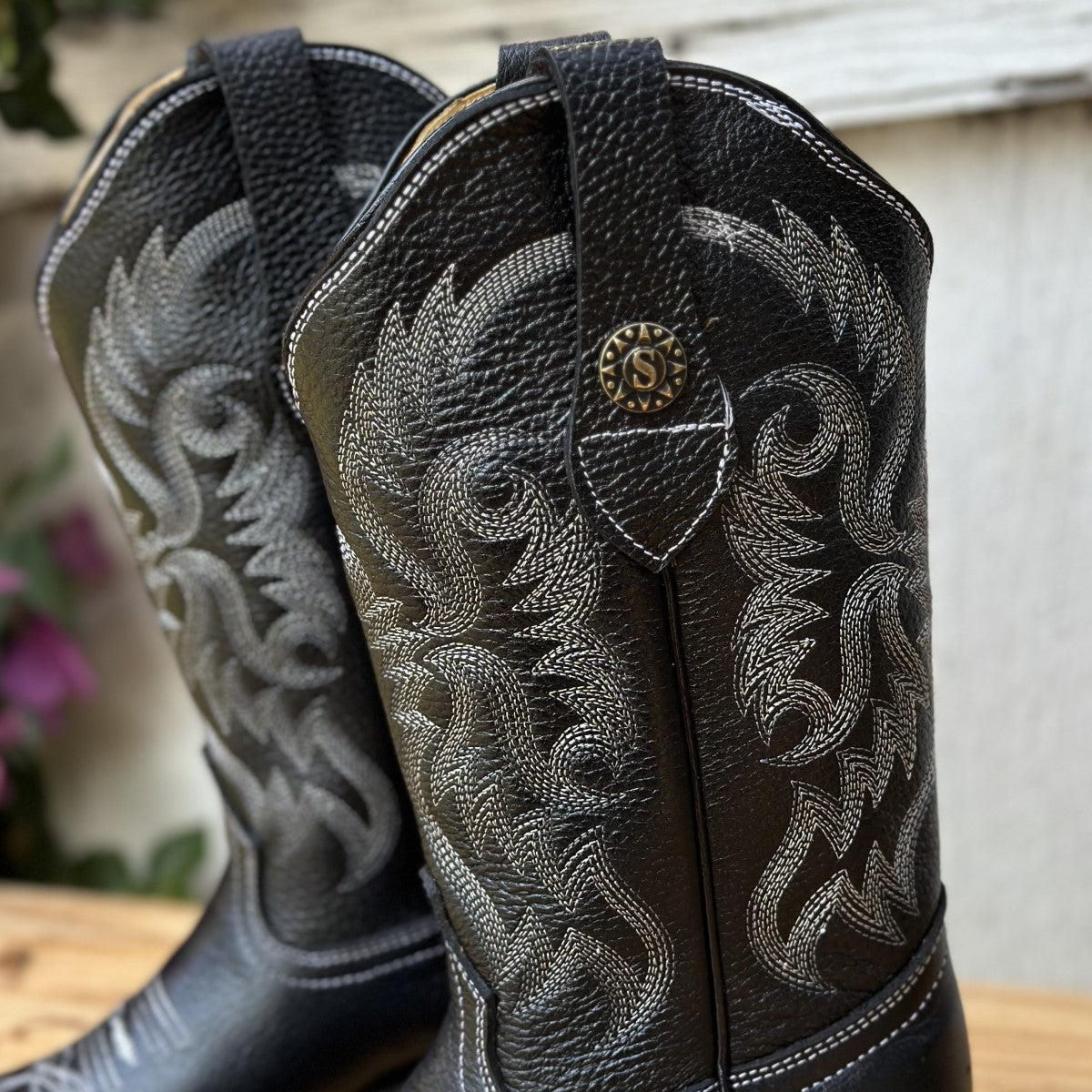 SB-Santa Fe Negro - Botas Vaqueras de Piel Floater - Botas Vaqueras para Mujer Negras - Botas Vaqueras Mexicanas