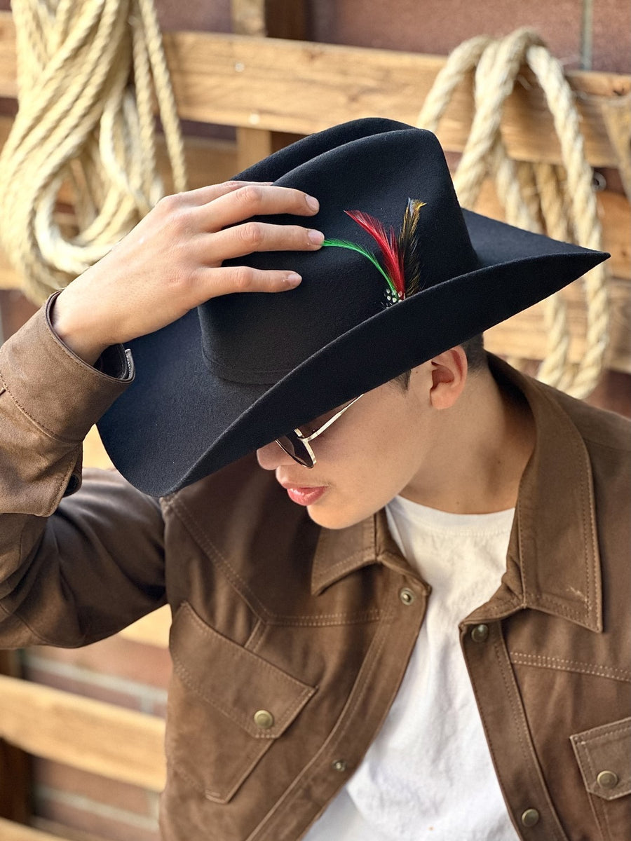 100X Julion Black with Feather Felt Cowboy Hat – Bota Exotica Western Wear  - Amor Sales Store