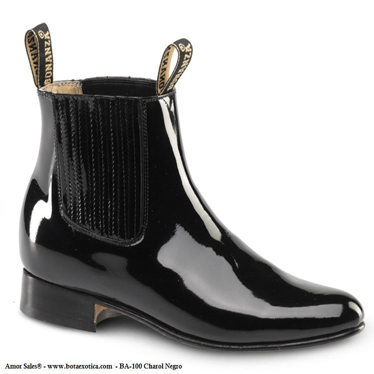 BA-100 Negro Charol Botines Charros para Hombre