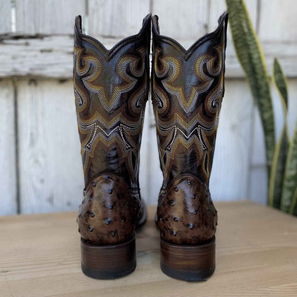 BD-701 Cafe Bota Vaquera Exotica - Botas de Avestruz Vaqueras - Bota de avestruz vaquera - botas vaqueras exoticas para hombre