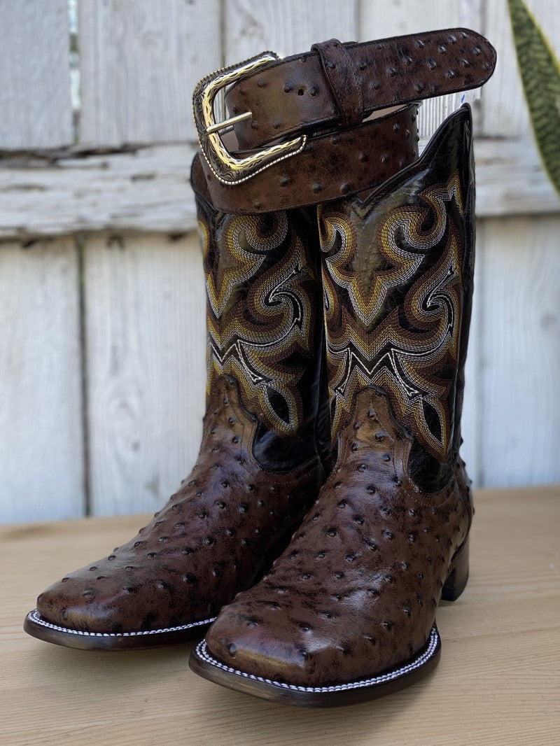 BD-701 Cafe Bota Vaquera y Cinturon Vaquero para Hombre