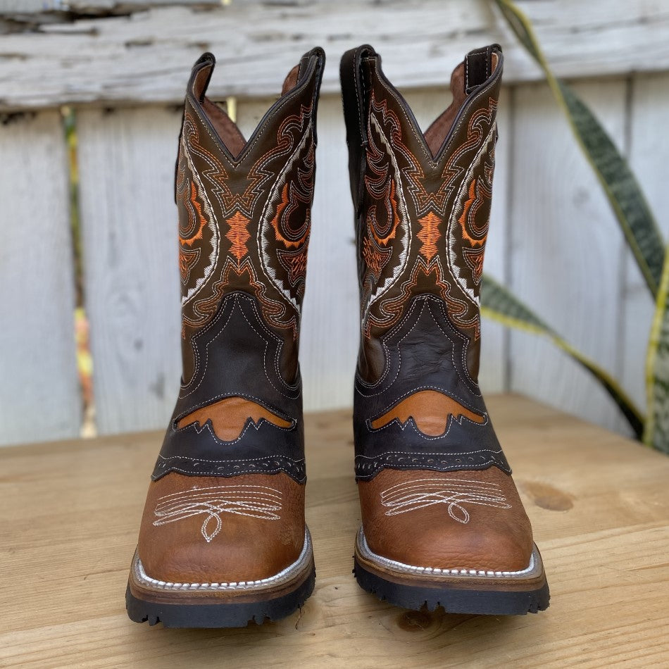 030H Torito Crazy Moka con Tan - Botas Vaqueras para Hombre -Bota Vaquera Mexicana para Hombre - Botas Vaqueras