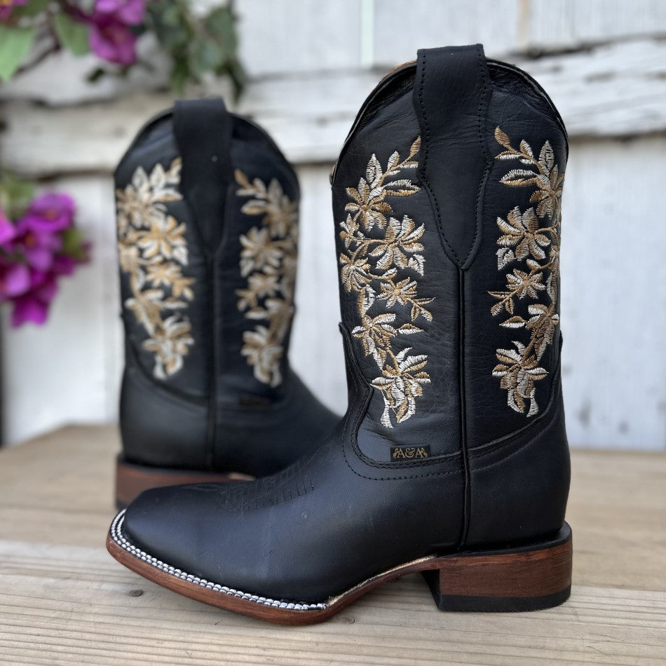 Botas para Mujer DA-2401 Negro - Botas Vaqueras para Mujer Mexicanas - Botas para Mujer con Suela de Vaqueta