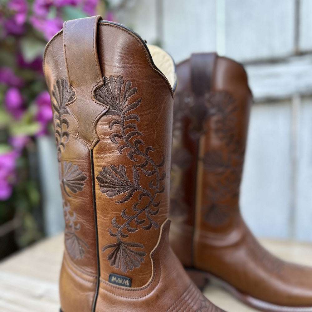 Bota Vaquera DA-2402 Caoba - Botas Vaqueras para Mujer de Piel - Botas con Suela de Vaqueta para Mujer - Botas Vaqueras