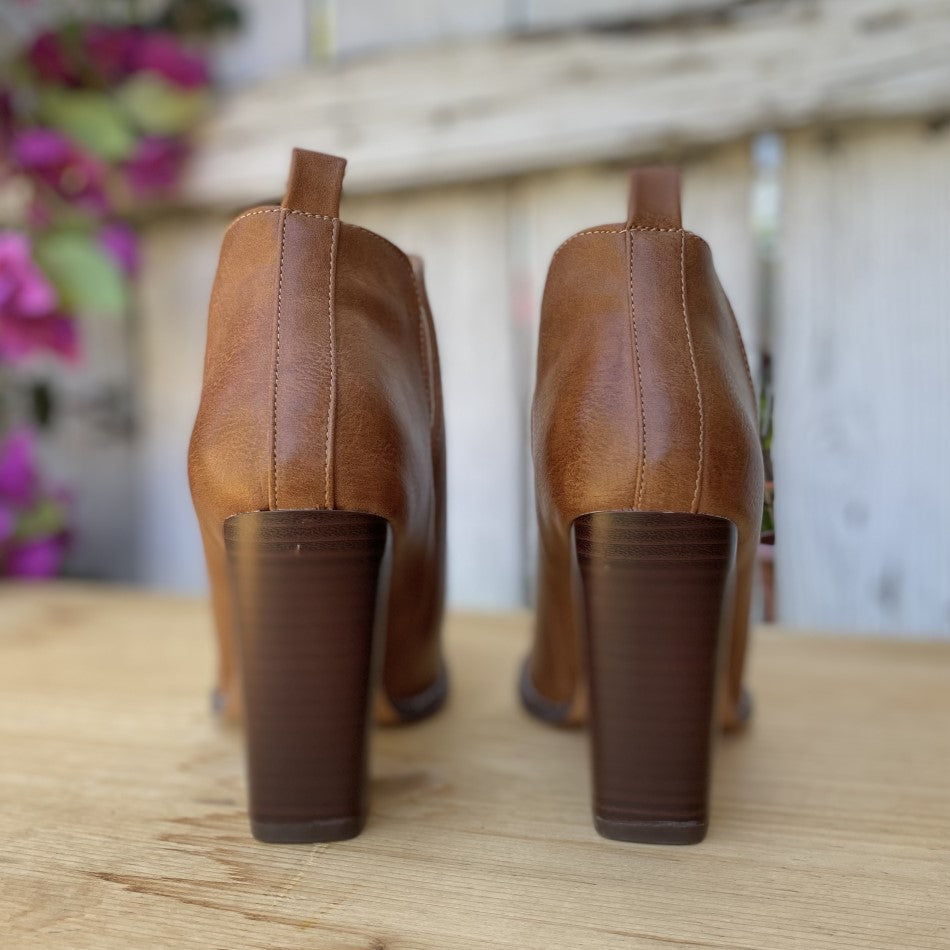 Botin para Mujer con Tacon - SL-01 Tan - Botin para Mujer - Botines para Mujer con Tacon