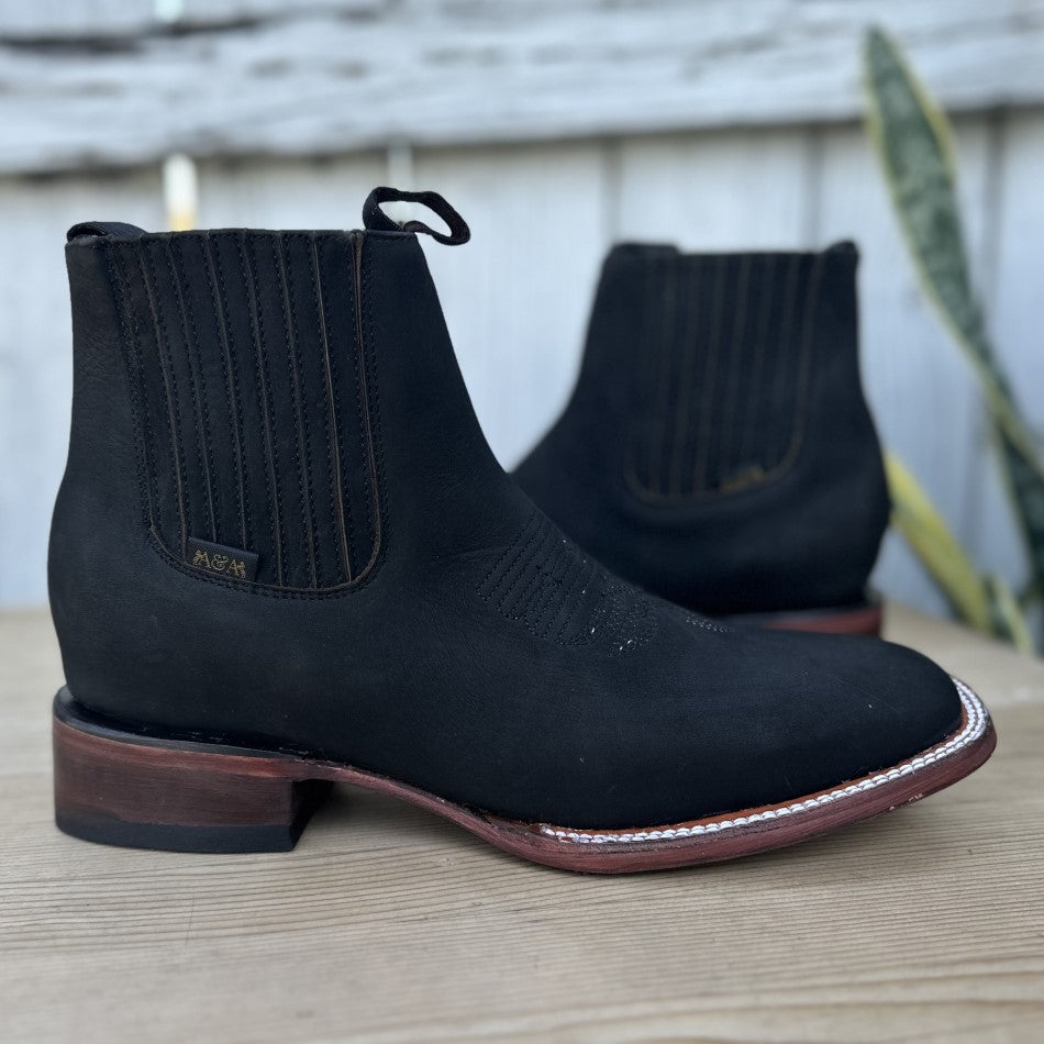 Botin Vaquero de Nobuck para Hombre DA-501H Negro - Botines Vaqueros para Hombre de Mexico - Botines con Suela de Vaqueta