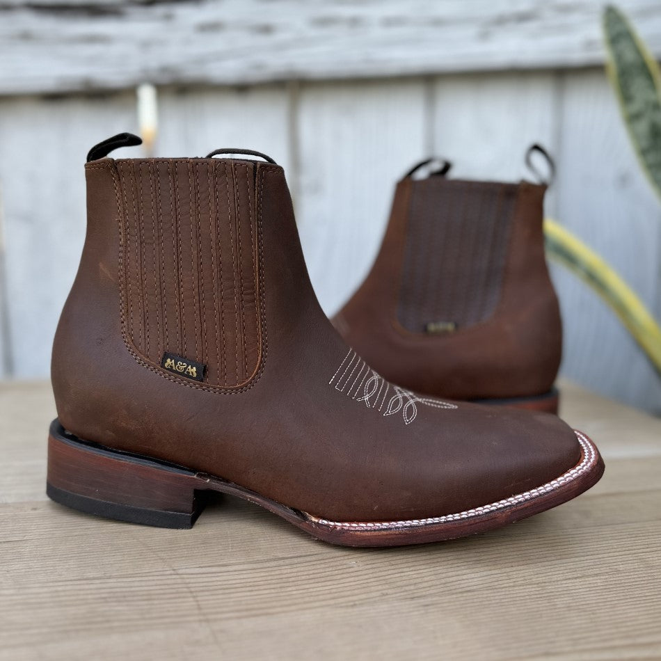 Botin Vaquero de Nobuck para Hombre DA-501H Brown - Botines Vaqueros para Hombre de Mexico - Botines con Suela de Vaqueta