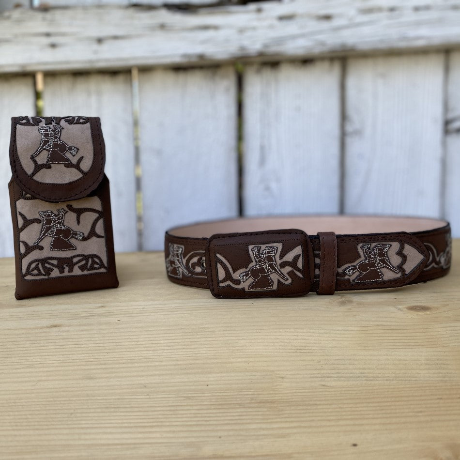 CB 11-09 Cafe - Cinturon y Funda para Telefono Combo - Cinturones Vaqueros - Fundas para Telefono