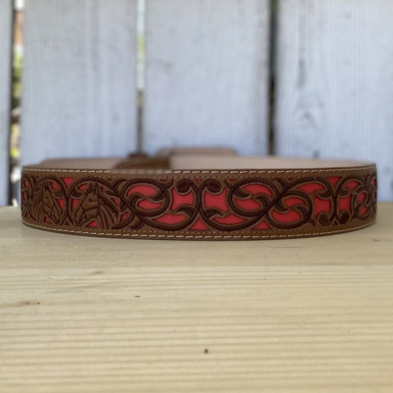 CB Vaquero-010 Rojo - Cinturones para Hombre - Cintos - Cinturones Vaqueros para Hombre - Cinturones de Rodeo para Hombre - Cinturones Mexicanos para Hombre