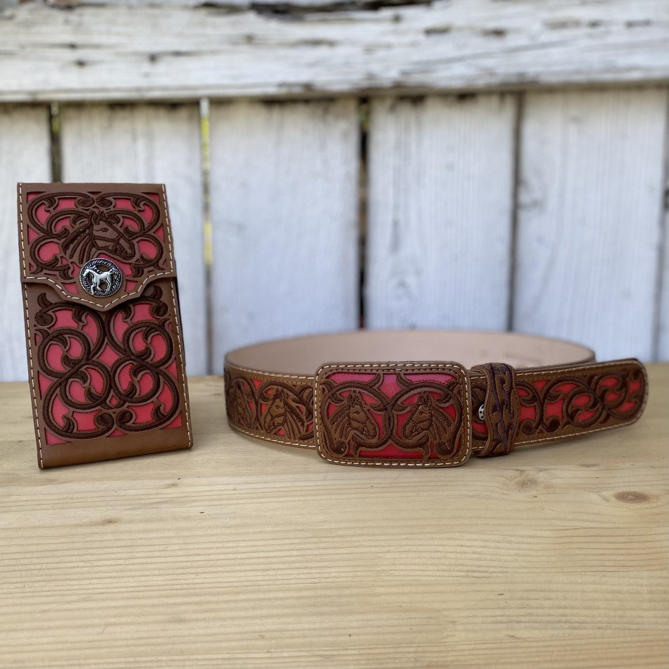 CB Vaquero-010 Rojo - Cinturon y Funda para Telefono Combo - Cinturones Vaqueros - Fundas para Telefono