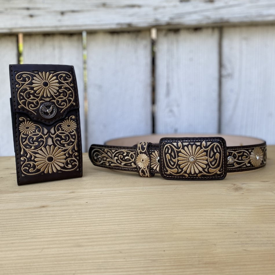 CB Vaquero Cafe - Cinturon y Funda para Telefono Combo - Cinturones Vaqueros - Fundas para Telefono