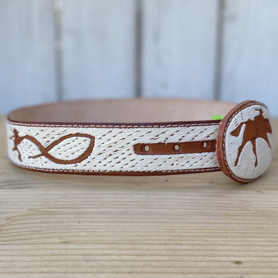 Cinturon para Hombre Piteado con Jinete - Cinturon Vaquero de Mexico Piteado - Cintos Piteados de Mexico