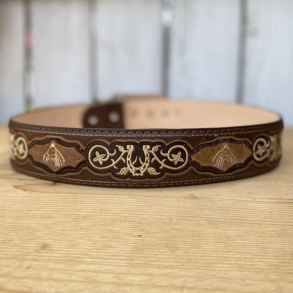 Cinturon Vaquero con Bordado CB16 Cafe - Cinturon Mexicano con Bordado - Cintos Mexicanos para Mujer - Cinturones Vaqueros para Mujer