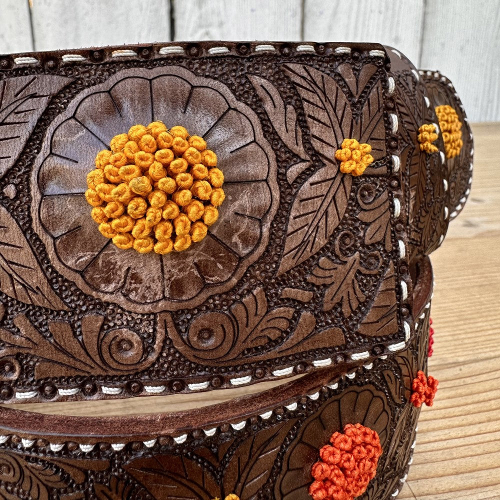 Cinturon Vaquero de Pita para Mujer Cafe con Naranja - Cinturones Vaqueros para Mujer - Cinturon de Pita Original