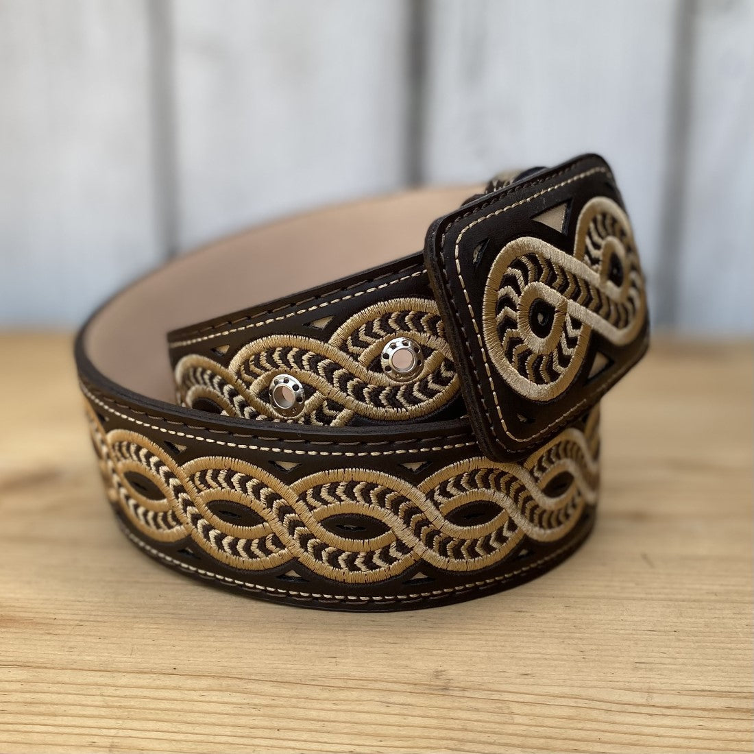 Cinto Bordado para Hombre - CB-Caporal Cafe - Cinturon para Hombre Bordado - Cintos para Hombre Bordados - Cinturon Mexicano Bordado