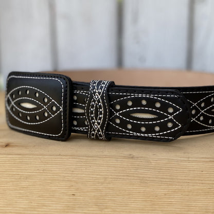 Cintos Vaqueros CB01 Negro - Cinturon Vaquero para Mujer con Bordado - Cintos Bordados Vaqueros Mujer - Cinturones Mexicanos con Bordado para Mujer