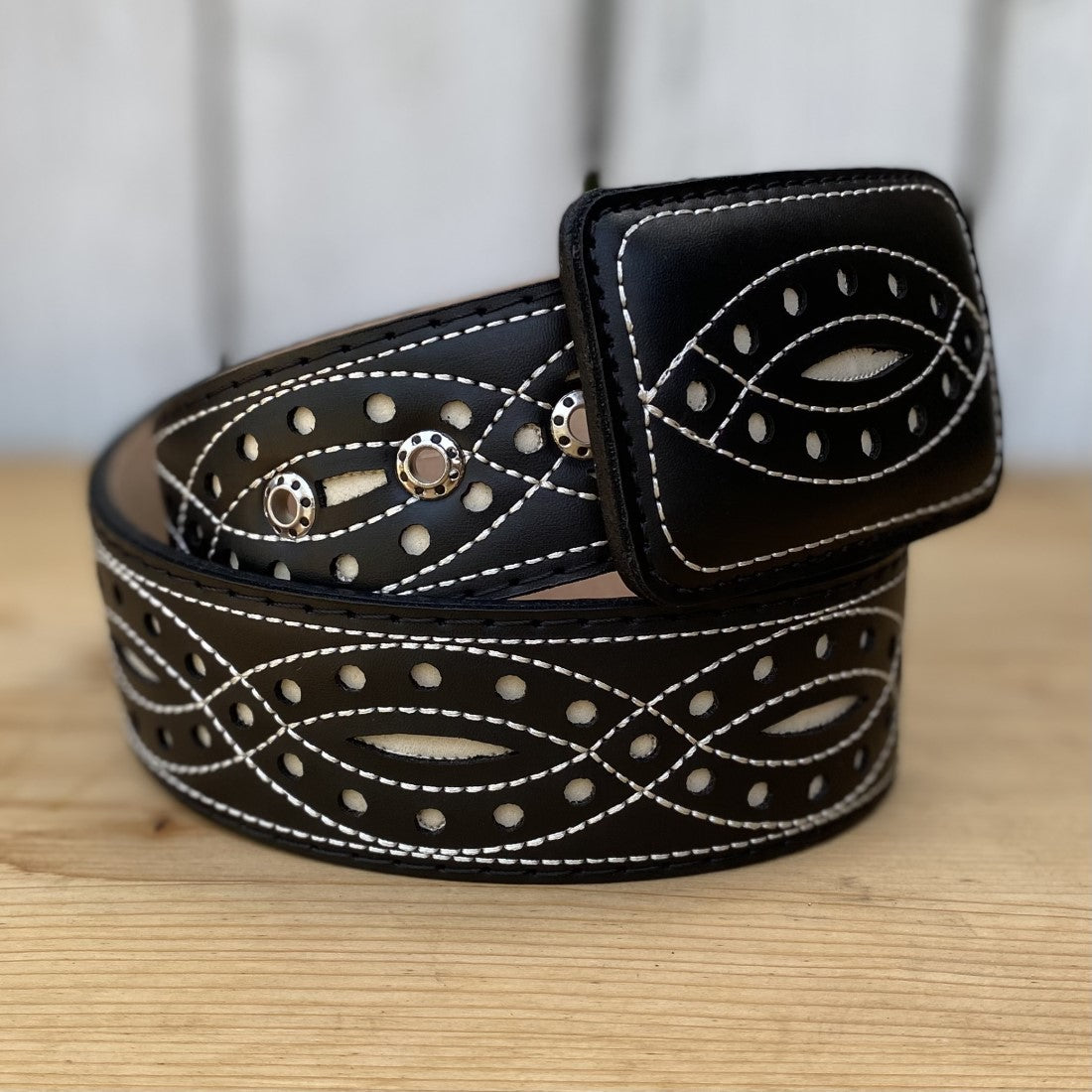 Cintos Vaqueros CB01 Negro - Cinturon Vaquero para Mujer con Bordado - Cintos Bordados Vaqueros Mujer - Cinturones Mexicanos con Bordado para Mujer