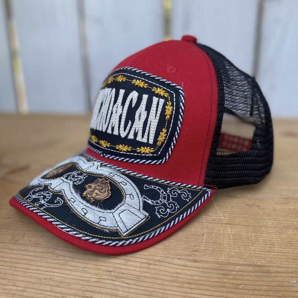 Gorra Vaquera de Michoacan Roja con Pelo de Res - Gorras Vaqueras Artesanales - Gorra de Michoacan