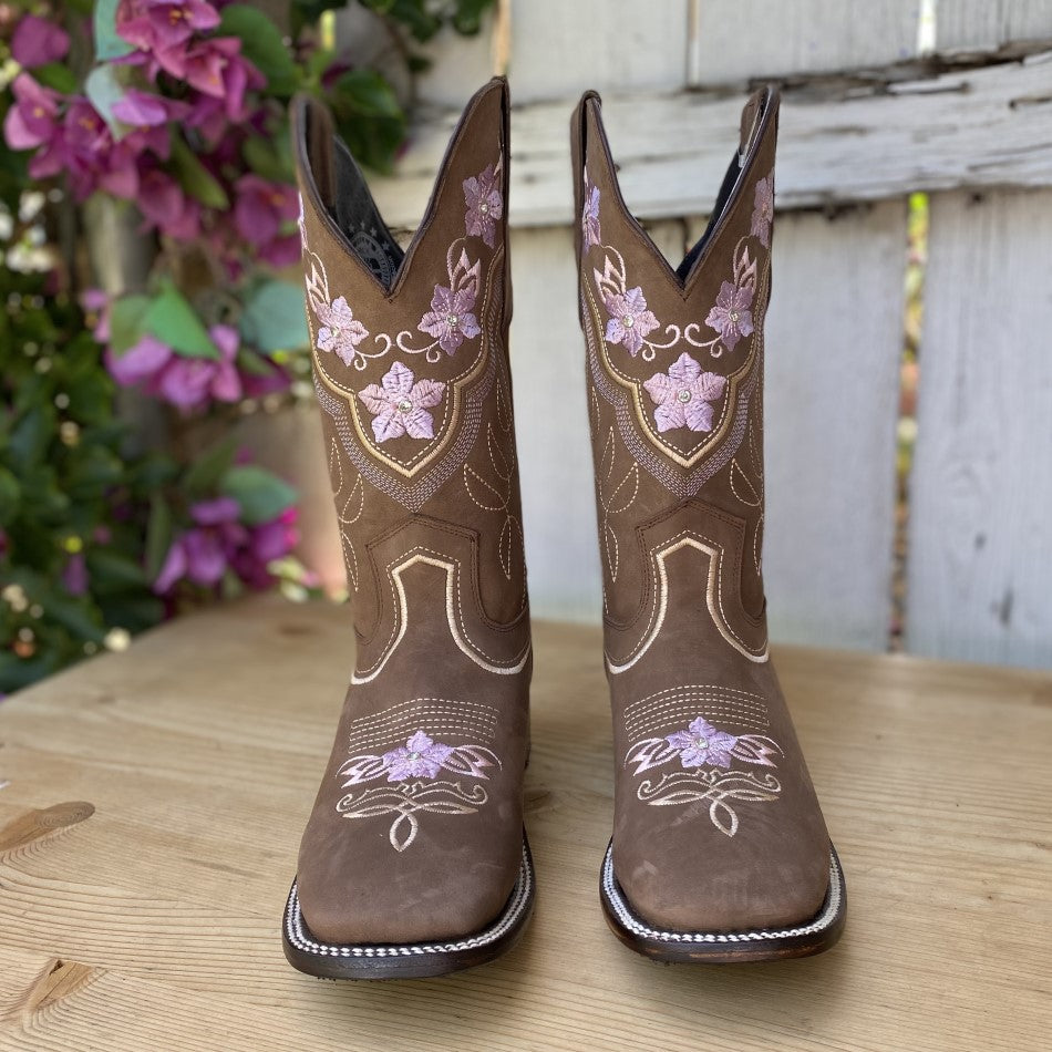 Jasmin-05 Arena con Lavanda - Botas Vaqueras para Mujer - Botas Vaqueras