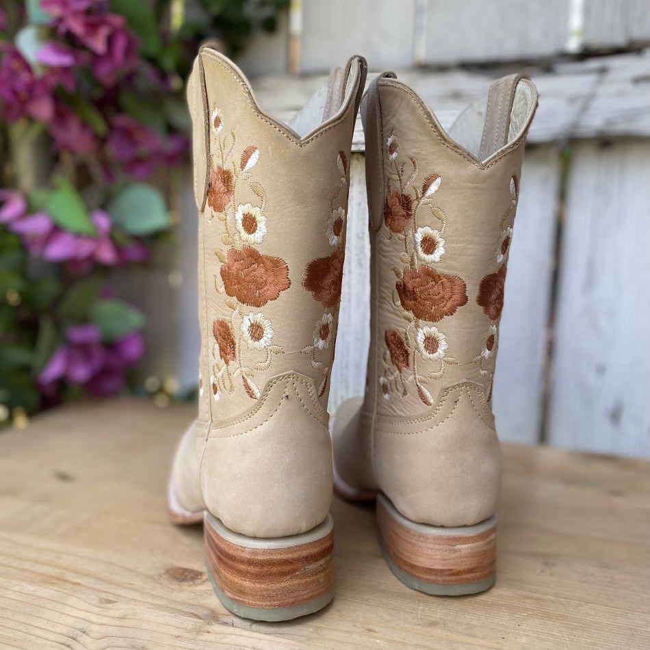 SB-415 Hueso - Bota Vaquera para Mujer Bordada - Botas Vaqueras Bordadas - Botas Vaqueras