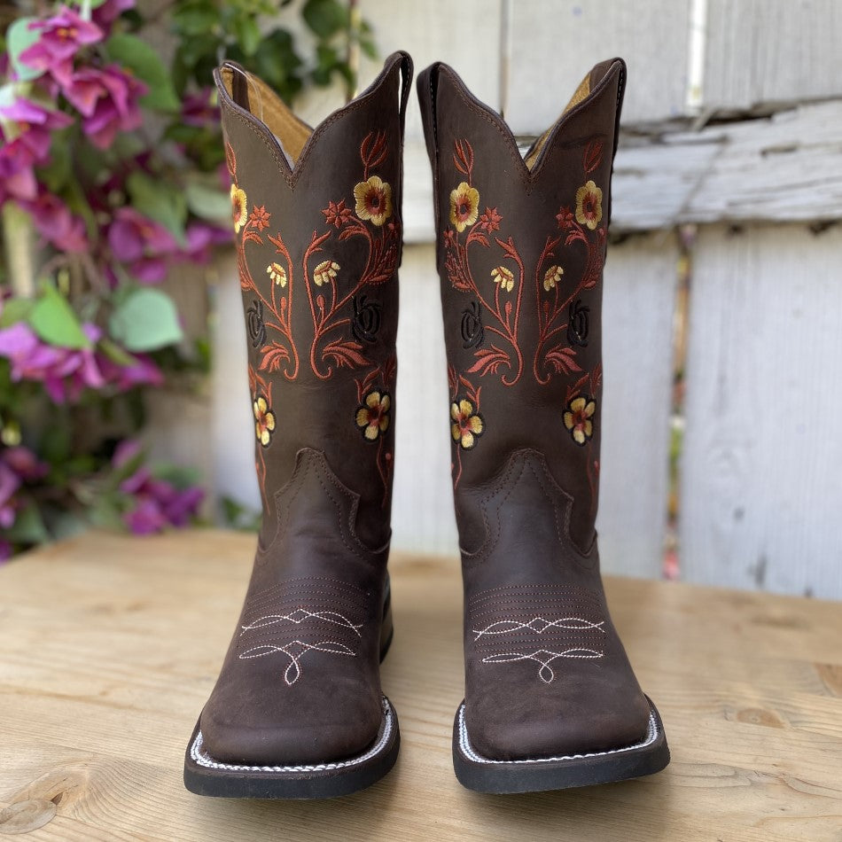 SB-Primavera Cafe Oscuro - Botas Vaqueras para Mujer - Botas Vaqueras Bordadas