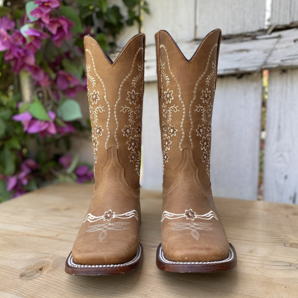 SB-Rosario Tan - Bota Vaquera Bordada con Flores - Botas Vaqueras para Mujer