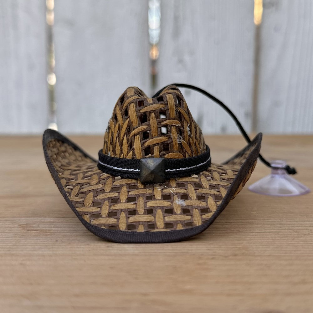 Sombrerito Tejido Tan con Cafe - Sombreritos para el Carro - Sombrerito Vaquero para el Carro