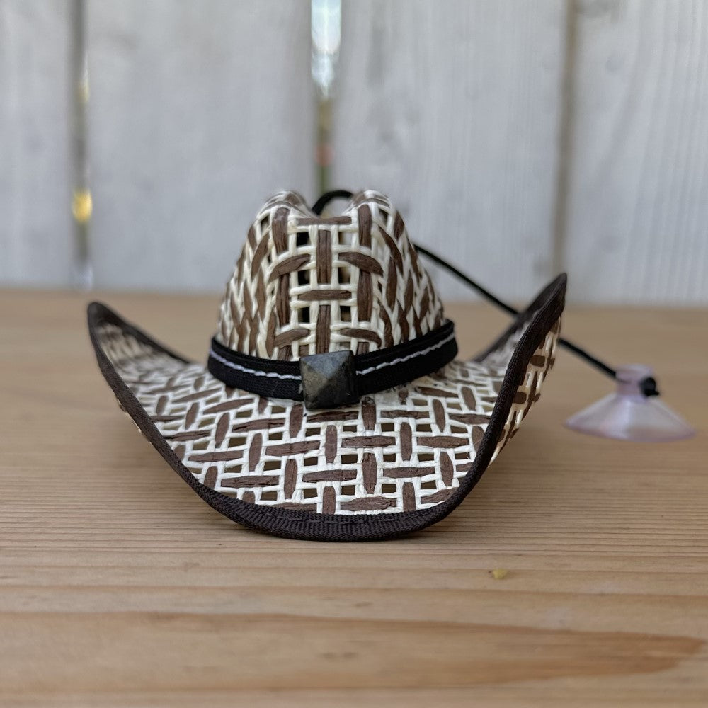 Sombrerito para Carro Tejido Cafe con Blanco - Sombrerito de Carro - Sombreritos Vaqueros para el Carro