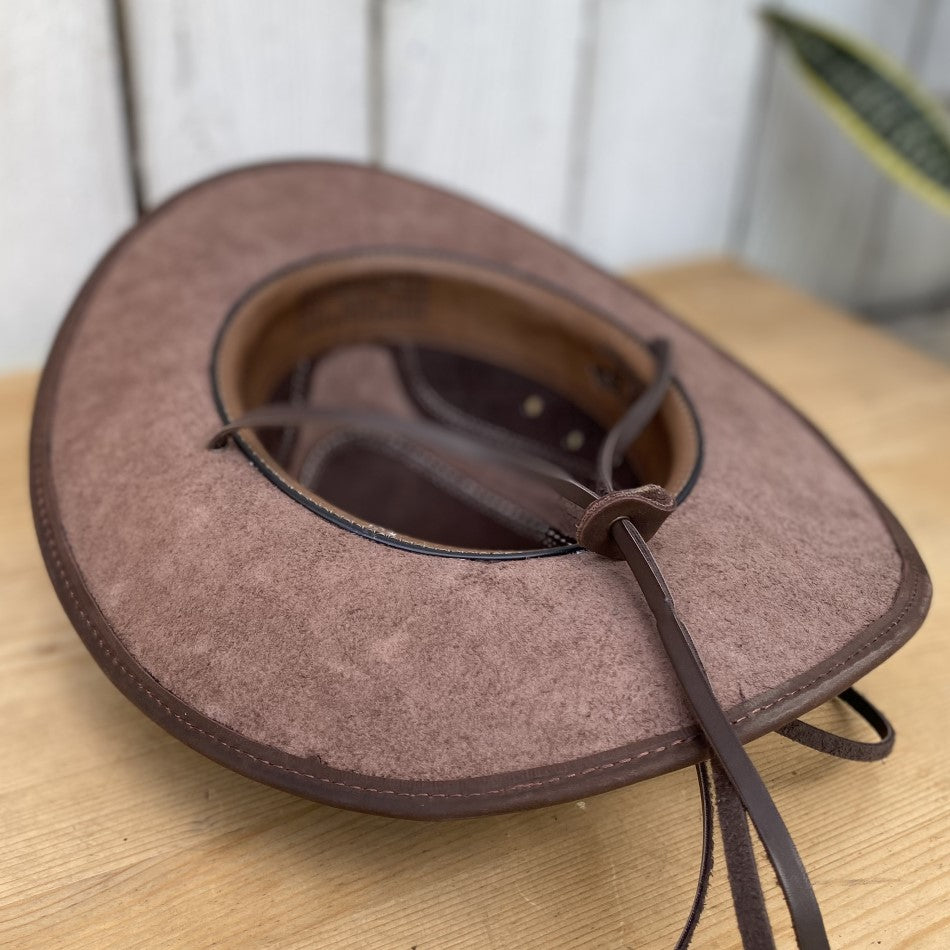 Sombrero de Cuero Cafe con Cocodrilo Imitacion - Sombreros de Cuero Cafe - Sombreros de Cuero para Hombre