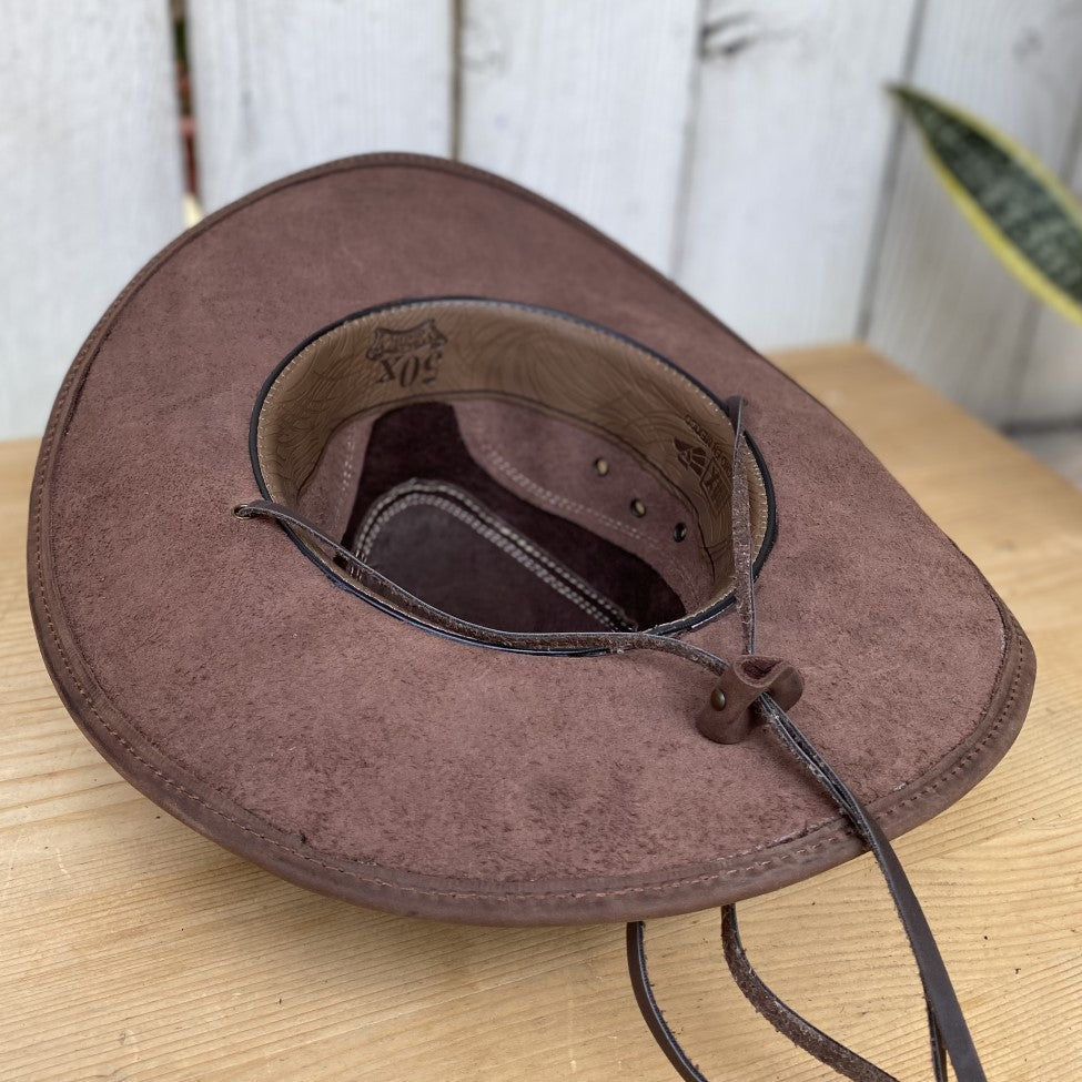 Sombrero de Cuero Cafe con Pelo de Vaca - Sombreros de Cuero - Sombreros de Cuero para Hombre