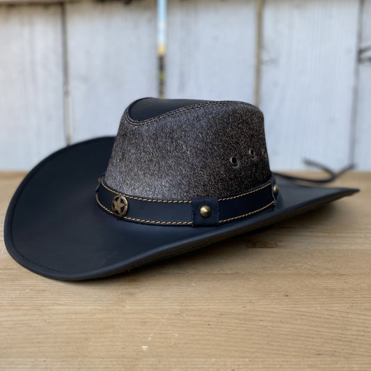 Sombrero de Cuero Negro con Pelo de vaca - Sombreros de Cuero - Sombreros de Cuero para Hombre