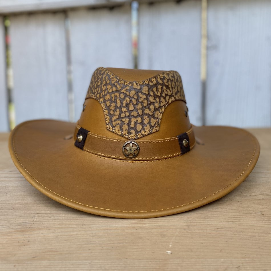 Sombrero de Cuero con Grabado de Cuello de Toro - Sombreros de Cuero - Sombreros de Cuero para Hombre