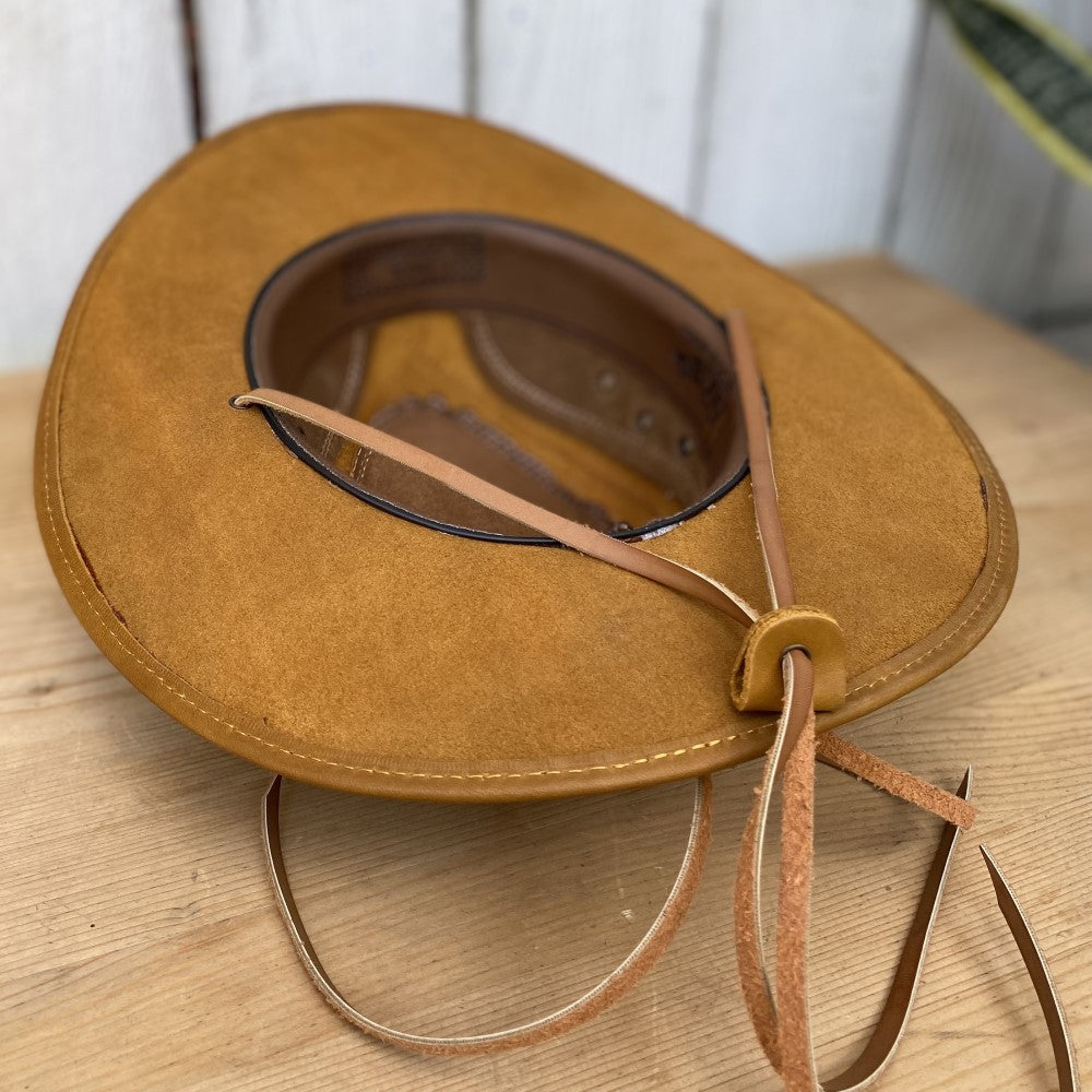 Sombrero de Cuero Tan para Hombre - Sombrero de Cuero Tan con Pelo de Vaca Original - Sombreros de Cuero