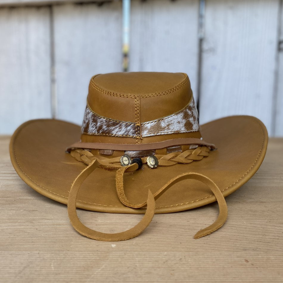 Sombrero de Cuero Tan con Pelo de Vaca - Sombreros de Cuero - Sombreros de Cuero para Hombre