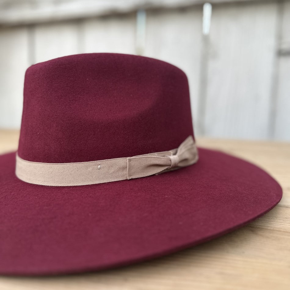 Sombreros para Mujer de Lana - Sombrero Burgundy de Lana de Borrego para Dama