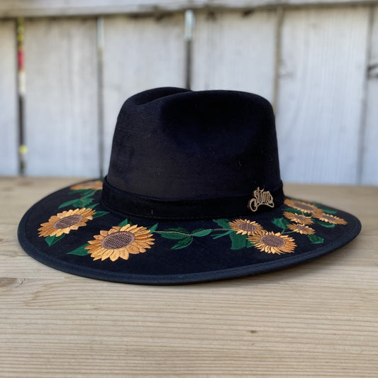 Sombrero de FIeltro Mujer con Girasoles - Sombrero Mexicano para Mujer de Fieltro - Sombrero para Mujer Negro