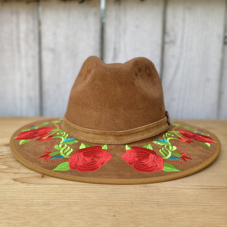 Sombreros para Mujer de Fieltro Tan con Rosas - Sombrero Mexicano de Fieltro - Sombrero de FIeltro de Mexico - Sombreros de Fieltro