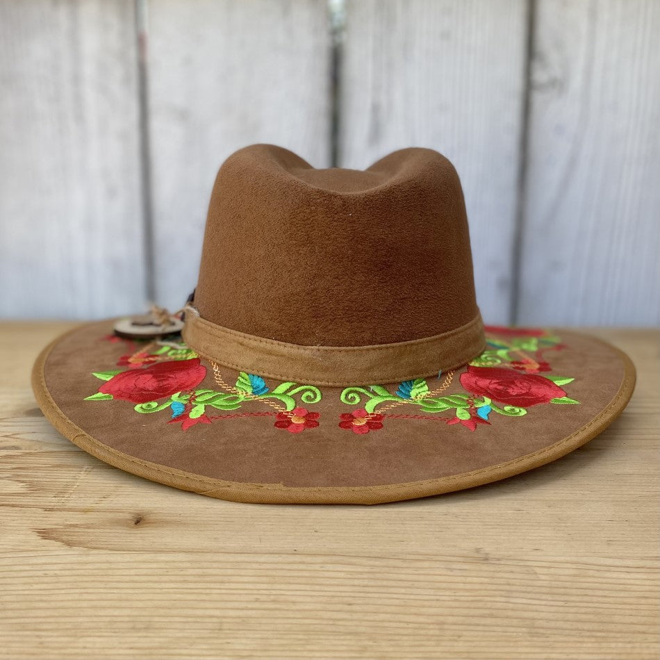 Sombrero Mexicano de Fieltro para Niña dolor Tan con Rosas - Sombrero de Fieltro Mexicano Tan - Sombreros para Niña de Fieltro - Sombreros de Fieltro