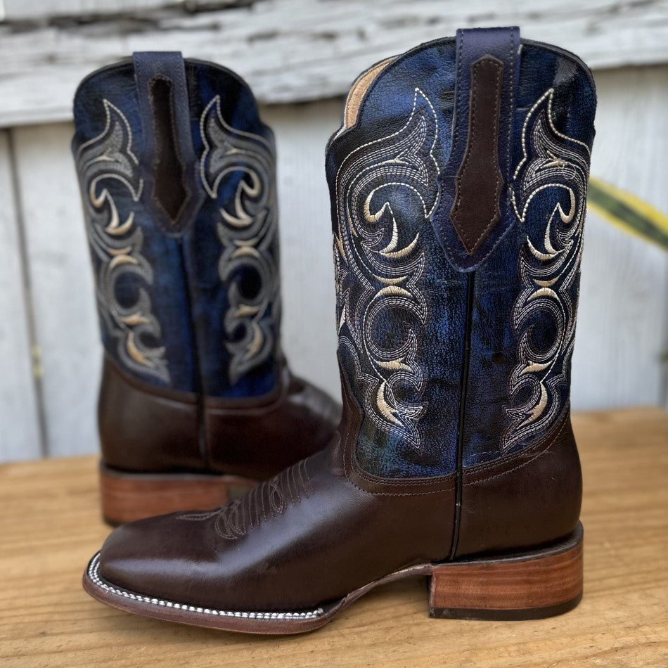 Botas Men Brown and Blue Pull-Up Boot - Men's Cowboy Boots - Mexican Western Boots