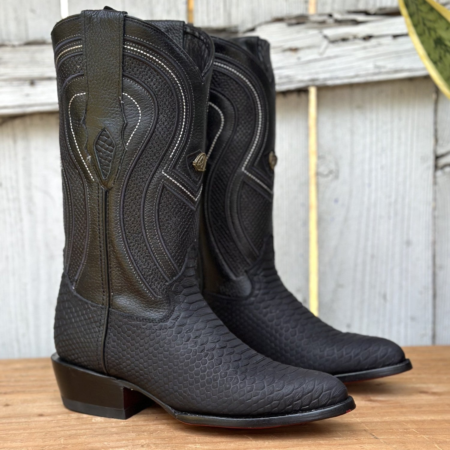 RC-Sierra Tip Pitón Imitación Negro - Botas Vaqueras Exoticas para Hombre 