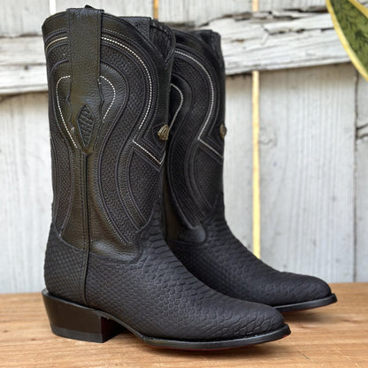 RC-Sierra Tip Pitón Imitación Negro - Botas Vaqueras Exoticas para Hombre 