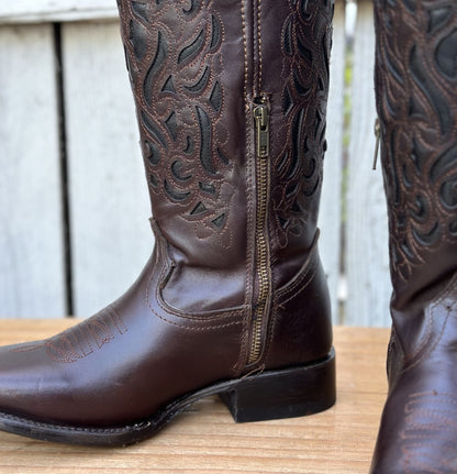 Bota Vaquera Café de Tubo Alto en Piel Pull-Up para Mujer | CB-Coqueta (2)