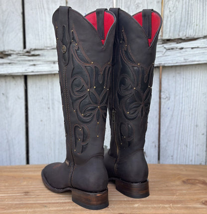 Bota Vaquera Café de Tubo Alto con Estoperoles para Mujer | CB-Ruby (5)