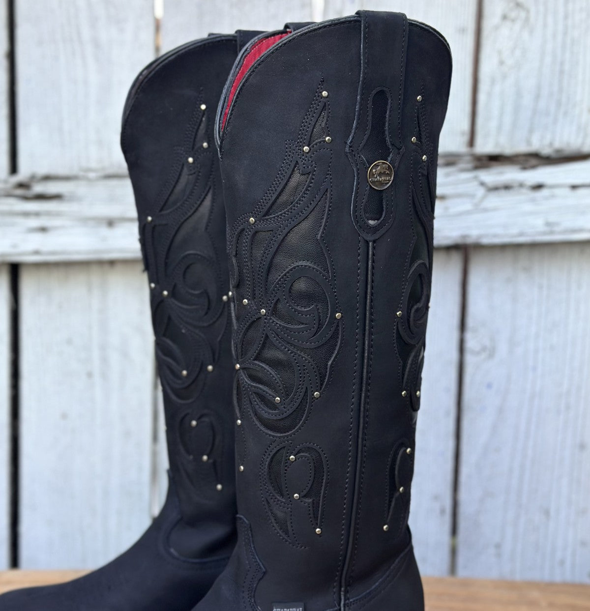 Bota Vaquera Negra de Tubo Alto con Estoperoles para Mujer | CB-Ruby (4)